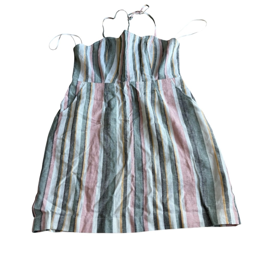 NWT Forever 21 Womens Size M Multicolor Striped Juniors Dress Pockets Linen Feel